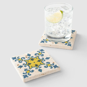 Dessous-de-verre En Pierre Fleur De Lis Azulejo Motif