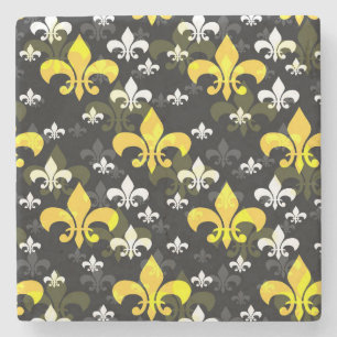 Dessous-de-verre En Pierre Fleur De Lis Blanc Jaune