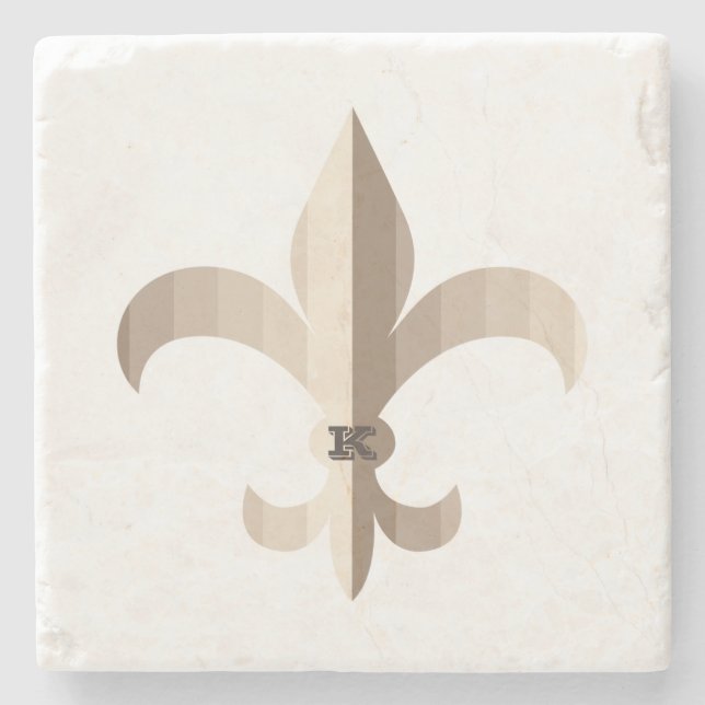 Dessous-de-verre En Pierre Fleur de lis rayée (Devant)
