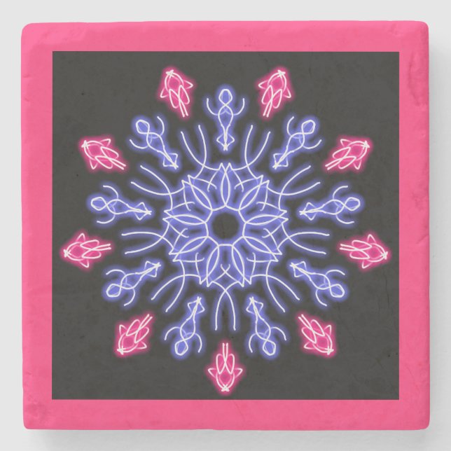 Dessous-de-verre En Pierre Fleur de néon bleu et rouge (Devant)