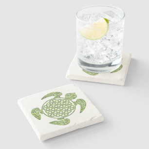 Dessous-de-verre En Pierre Fleur de vie / Blume des Lebens - vert tortue