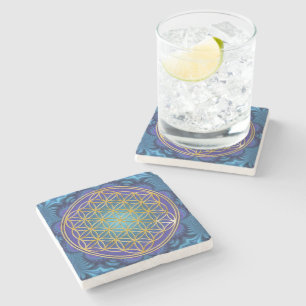 Dessous-de-verre En Pierre Fleur de vie - or - fractale 1