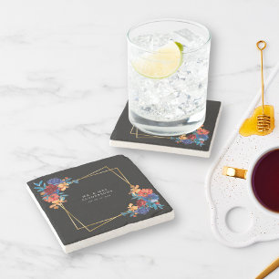 Dessous-de-verre En Pierre Fleur mexicaine moderne Mariage noir