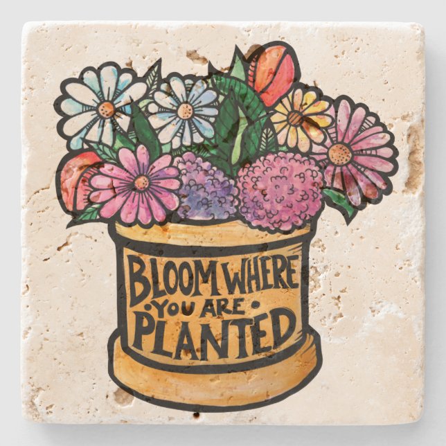 Dessous-de-verre En Pierre Fleur Où vous êtes planté (Devant)