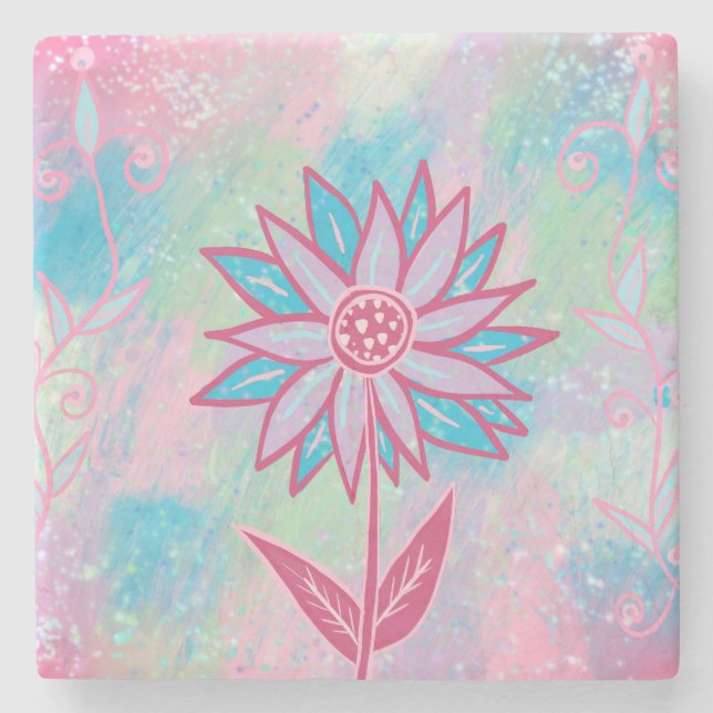 Dessous-de-verre En Pierre Fleur Pastel à main mignonne (Devant)