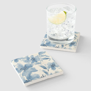 Dessous-de-verre En Pierre Fleur peinte à l'aquarelle bleue botanique fantais