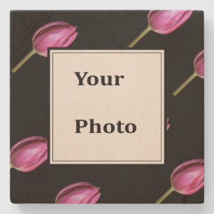 Dessous-de-verre En Pierre Fleur Tulipe rose Photo Floral Custom Cadeau Favor