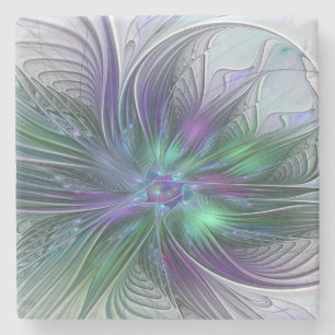 Dessous-de-verre En Pierre Fleur vert violet Art Abstrait moderne Fractal