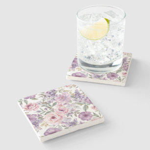 Dessous-de-verre En Pierre Fleur violette aquarelle rose lavande florale rose