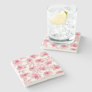 Dessous-de-verre En Pierre Fleurs aériennes de couleur rose tendre peintes à