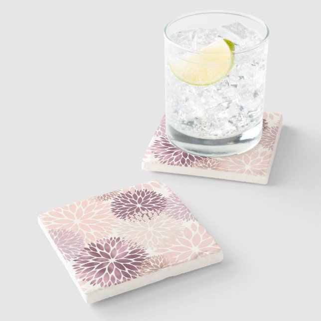 Dessous-de-verre En Pierre Fleurs Chic Rose Bourgogne (Côté)