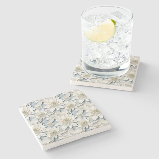 Dessous-de-verre En Pierre Fleurs de Lotus Bleues Blances (Côté)