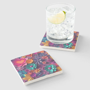 Dessous-de-verre En Pierre Fleurs de printemps colorées Motif