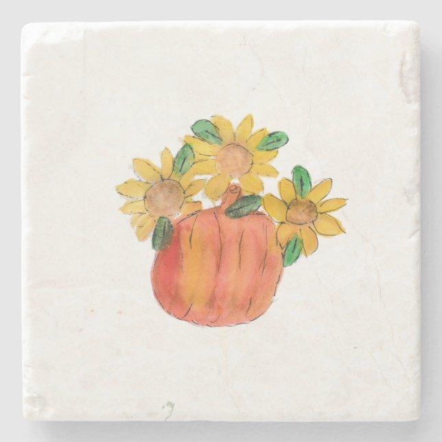Dessous-de-verre En Pierre Fleurs de soleil citrouilles (Devant)