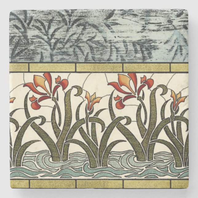 Dessous-de-verre En Pierre Fleurs en verre tendu avec bordure en tan (Devant)