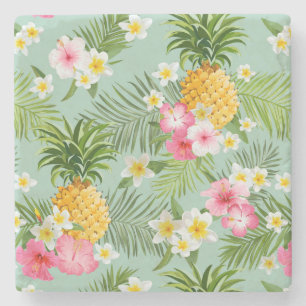 Dessous-de-verre En Pierre Fleurs et ananas tropicaux