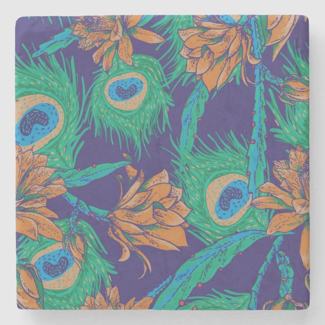 Dessous-de-verre En Pierre Fleurs et plumes (Devant)