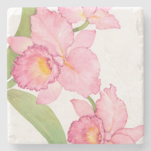 Dessous-de-verre En Pierre Fleurs exotiques roses d'aquarelle