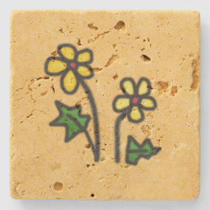 Dessous-de-verre En Pierre Fleurs jaunes dessinées douces
