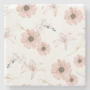 Dessous-de-verre En Pierre Fleurs roses aquarelle Art