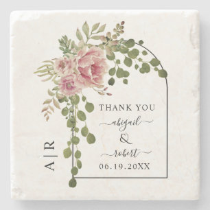 Dessous-de-verre En Pierre Fleurs roses, arches et mariage monogramme rose po