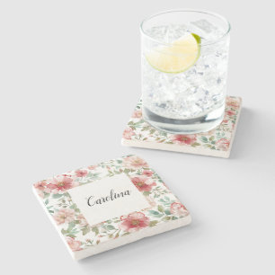 Dessous-de-verre En Pierre Fleurs Roses Rouges  