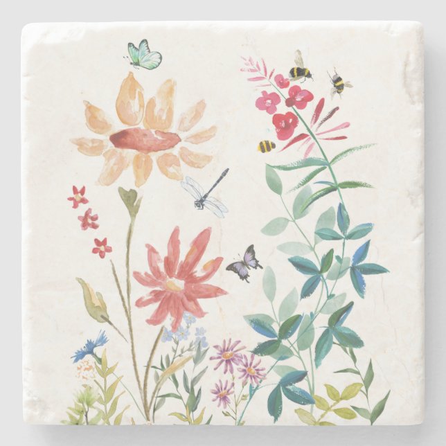 Dessous-de-verre En Pierre Fleurs sauvages aquarelle (Devant)