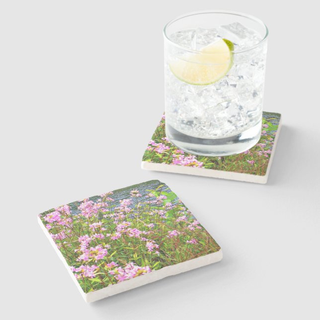 Dessous-de-verre En Pierre Fleurs sauvages, rivière, rose, floral (Côté)