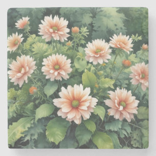 Dessous-de-verre En Pierre Fleurs Verdure Elégante Aquarelle