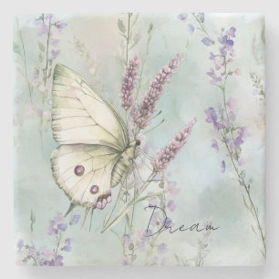 Dessous-de-verre En Pierre Fleurs Violettes Romantiques Papillon Rêve