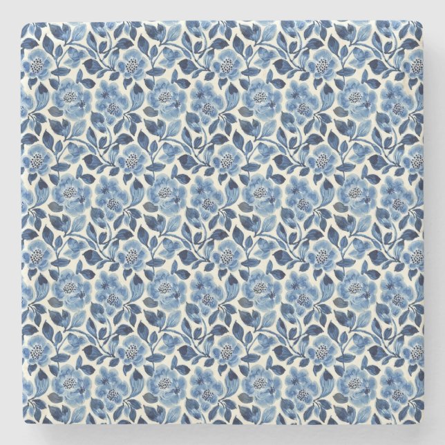 Dessous-de-verre En Pierre Floral bleu (Devant)