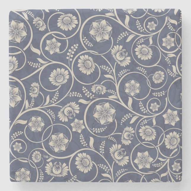 Dessous-de-verre En Pierre Floral bleu marine (Devant)