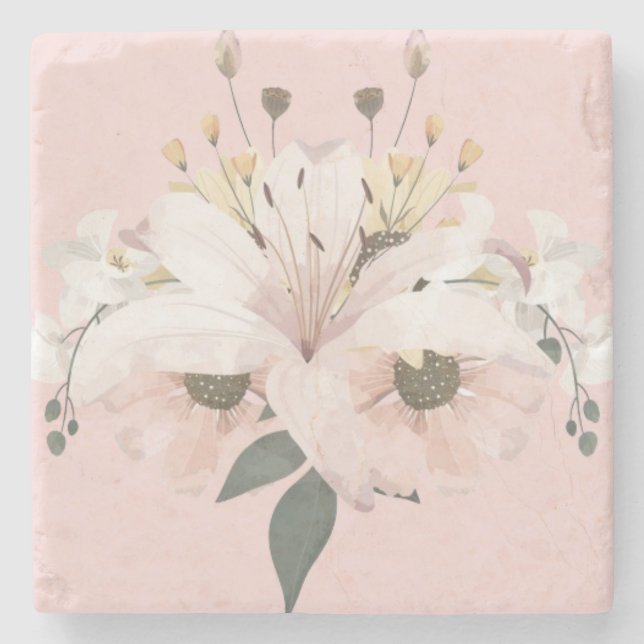 Dessous-de-verre En Pierre Floral d'été rose (Devant)