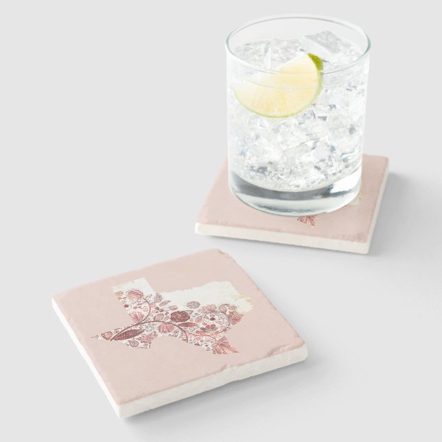 Dessous-de-verre En Pierre Floral rose cendré Texas (Côté)