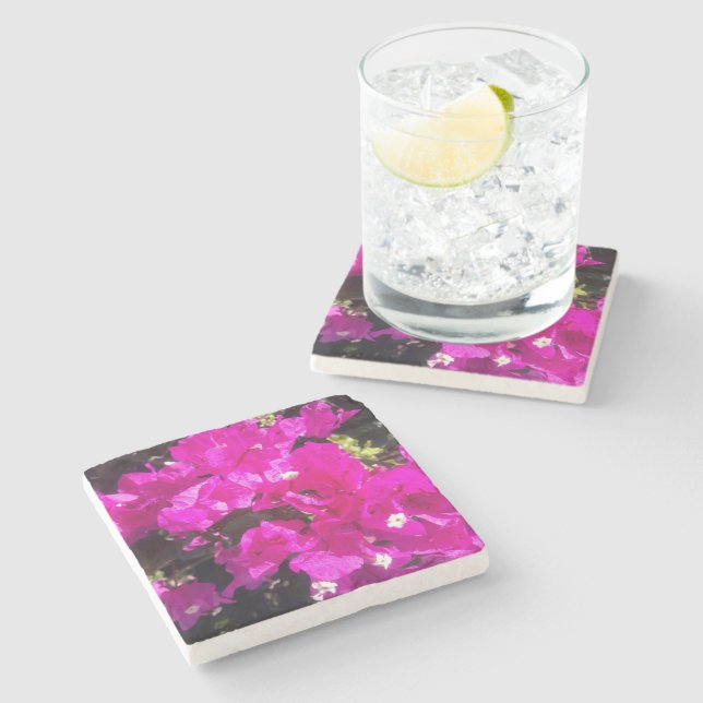 Dessous-de-verre En Pierre Floral rose vibre (Côté)