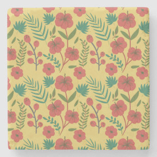Dessous-de-verre En Pierre Floral sans couture motif rouge jaune vert fleurs