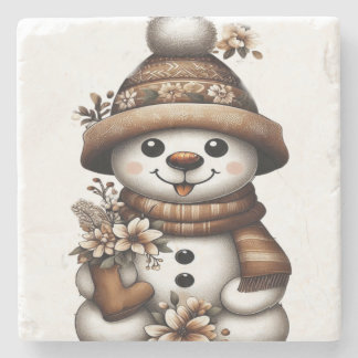 Dessous-de-verre En Pierre Floral Winter Wonderland Snowman