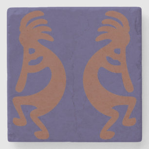 Dessous-de-verre En Pierre Flûte Jouer Kokopelli Figure - Rouille rouge sur b