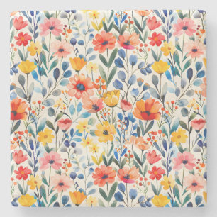 Dessous-de-verre En Pierre Fond de fleurs sauvages de printemps aquarelle-990