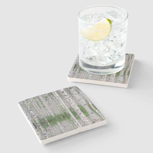 Dessous-de-verre En Pierre Forêt de bouleaux nature (Côté)
