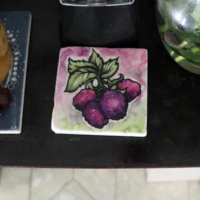 Dessous-de-verre En Pierre Framboises noires mignonnes framboises pourpres (Créateur téléchargé)