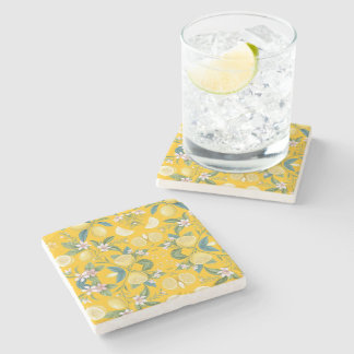 Dessous-de-verre En Pierre Fresh Lemon Floral Botanical Pattern 