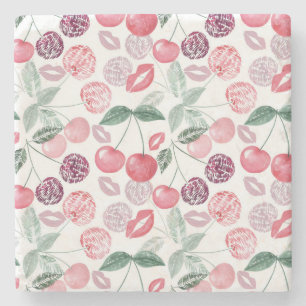 Dessous-de-verre En Pierre Fruit de cerise rouge élégant