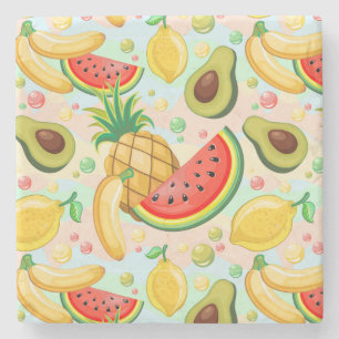Dessous-de-verre En Pierre Fruits d'été frais Motif