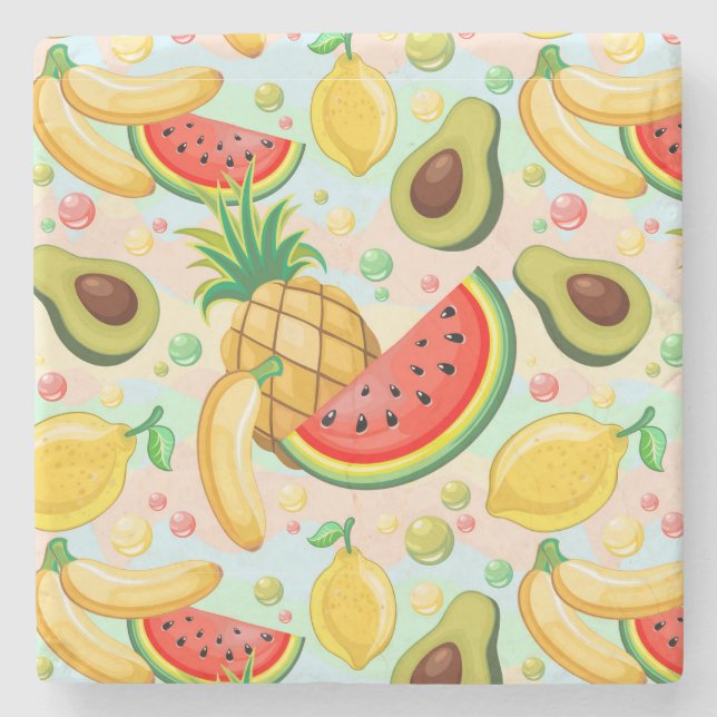 Dessous-de-verre En Pierre Fruits d'été frais Motif (Devant)