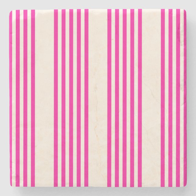 Dessous-de-verre En Pierre Fuchsia et beige cinq rayures motif (Devant)