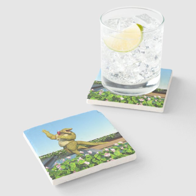 Dessous-de-verre En Pierre Funny Crocodile Drinking Champagne (Côté)