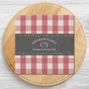 Dessous-de-verre En Pierre Gingham Rouge Campagne Rustique Tableau Noir
