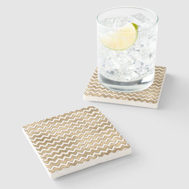 Dessous-de-verre En Pierre Glam Gold White Zigzag (Côté)