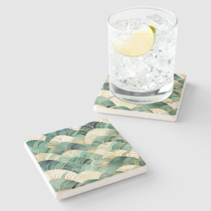 Dessous-de-verre En Pierre Glam vert Gold Abstrait